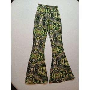 Warrior Within Designs Jamminon Ganja Macro Print Bell Bottom Stretch Pant Sz XS